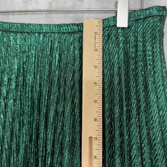 Worth New York Skirt Womens 6 Green Metallic Pleated Midi Made in USA Side Zip - Picture 7 of 9